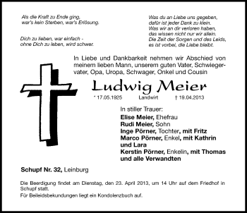 Traueranzeige von Ludwig Meier von Hersbrucker Zeitung